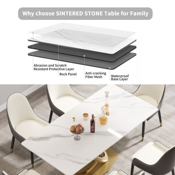English Elm 70.84 Sintered Stone White Rectangular Dining Tabletop Panel Seats 8 Modern Decor W1535P482629