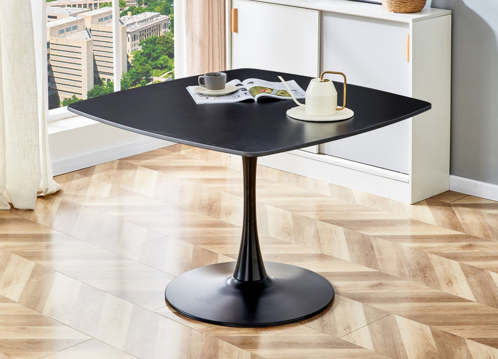 English Elm 42.1"black Round Pedestal Dining Table Mid Century Modern Seats 4 to 6 Matte Finish W234119836