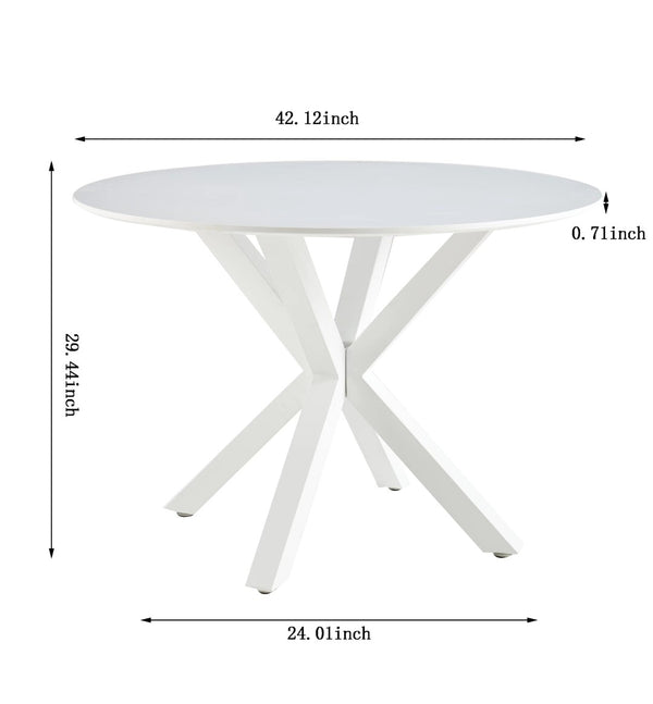 English Elm 42.1"white Round Pedestal Dining Table Seats Six Mid-century Mdf Top Cross Base W234122455