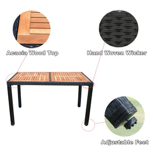 English Elm Eelifee 7-Piece Outdoor Wicker Dining Set With Acacia Wood Top - Stylish, Durable, And Comfortable! W329S00006