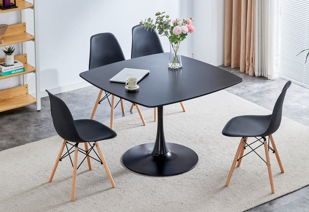 English Elm 42.1"black Round Pedestal Dining Table Mid Century Modern Seats 4 to 6 Matte Finish W234119836