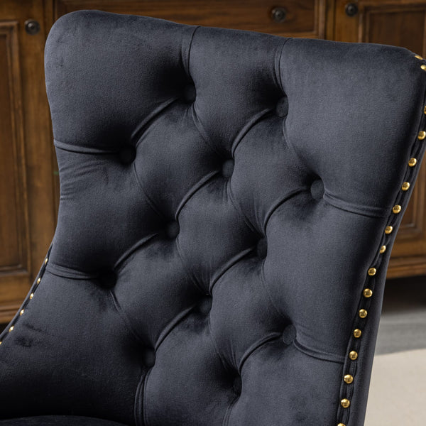 English Elm A&A Velvet Tufted Office Chair with Gold Metal Base — Plush Spring Cushion, Wide Seat Comfort, Swivel Adjustable Black W1143124786