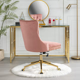 English Elm Office Chair,Velvet Upholstered Tufted Button Home Office Chair With Golden Metal Base,Adjustable Desk Chair Swivel Office Chair (Pink)