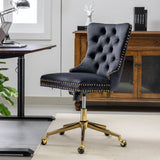 English Elm Office Chair,Velvet Upholstered Tufted Button Home Office Chair With Golden Metal Base,Adjustable Desk Chair Swivel Office Chair (Black)