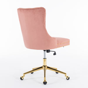 English Elm A&A Velvet Tufted Office Chair with Gold Metal Base — Plush Wide Seat, Hand-Pulled Buttons, Swivel Comfort Pink W1143124785