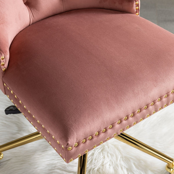 English Elm A&A Velvet Tufted Office Chair with Gold Metal Base — Plush Spring Cushion, Wide Seat Comfort, Swivel Adjustable Pink W1143124785