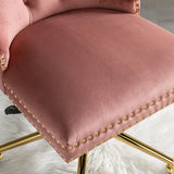 English Elm Office Chair,Velvet Upholstered Tufted Button Home Office Chair With Golden Metal Base,Adjustable Desk Chair Swivel Office Chair (Pink)