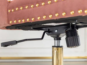 English Elm A&A Velvet Tufted Office Chair with Gold Metal Base — Plush Wide Seat, Hand-Pulled Buttons, Swivel Comfort Pink W1143124785