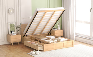 English Elm Queen Wood Platform Bed with 2 Under-Storage Drawers, Pine/MDF Frame, Sturdy Slats, 600lb Capacity GX000546AAD-1