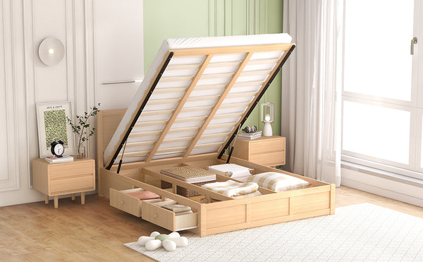 English Elm Queen Wood Platform Bed with 2 Under-Storage Drawers, Pine/MDF Frame, Sturdy Slats, 600lb Capacity GX000546AAD-1