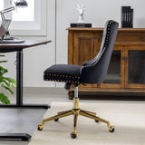 English Elm Office Chair,Velvet Upholstered Tufted Button Home Office Chair With Golden Metal Base,Adjustable Desk Chair Swivel Office Chair (Black)