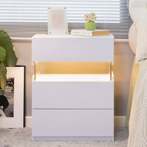 English Elm LED Cubehom 3-Drawer Nightstand with Acrylic LED Accent, White MDF & Solid Wood, Modern Storage W2178132092
