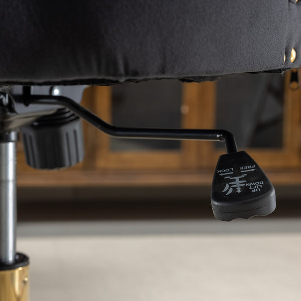 English Elm A&A Velvet Tufted Office Chair with Gold Metal Base — Plush Spring Cushion, Wide Seat Comfort, Swivel Adjustable Black W1143124786