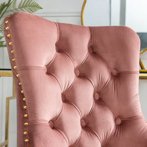 English Elm A&A Velvet Tufted Office Chair with Gold Metal Base — Plush Spring Cushion, Wide Seat Comfort, Swivel Adjustable Pink W1143124785