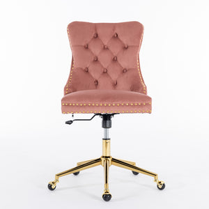 English Elm A&A Velvet Tufted Office Chair with Gold Metal Base — Plush Spring Cushion, Wide Seat Comfort, Swivel Adjustable Pink W1143124785