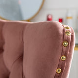 English Elm Office Chair,Velvet Upholstered Tufted Button Home Office Chair With Golden Metal Base,Adjustable Desk Chair Swivel Office Chair (Pink)