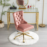 English Elm Office Chair,Velvet Upholstered Tufted Button Home Office Chair With Golden Metal Base,Adjustable Desk Chair Swivel Office Chair (Pink)