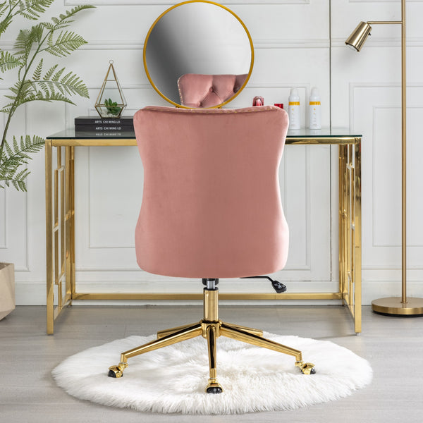 English Elm A&A Velvet Tufted Office Chair with Gold Metal Base — Plush Spring Cushion, Wide Seat Comfort, Swivel Adjustable Pink W1143124785