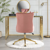 English Elm Office Chair,Velvet Upholstered Tufted Button Home Office Chair With Golden Metal Base,Adjustable Desk Chair Swivel Office Chair (Pink)