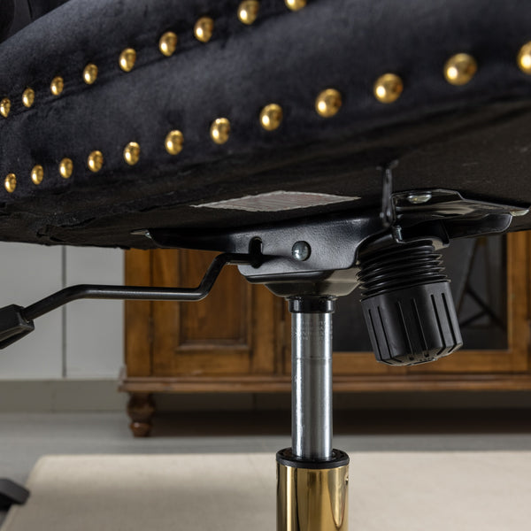 English Elm A&A Velvet Tufted Office Chair with Hand-Pulled Buttons, Nailhead Trim & Golden Metal Base, Luxe Comfort Black W1143P292465