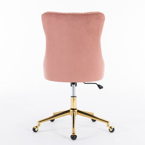 English Elm A&A Velvet Tufted Office Chair with Gold Metal Base — Plush Spring Cushion, Wide Seat Comfort, Swivel Adjustable Pink W1143124785