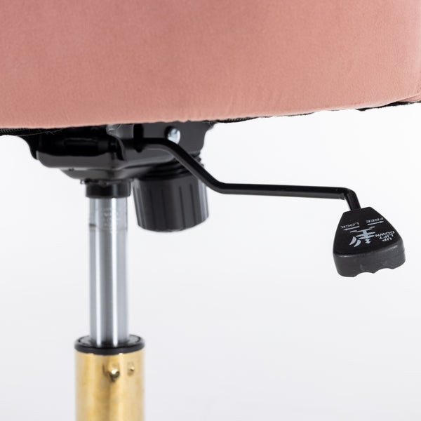 English Elm A&A Velvet Tufted Office Chair with Gold Metal Base — Plush Wide Seat, Hand-Pulled Buttons, Swivel Comfort Pink W1143124785