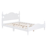 English Elm Full Size Wood Platform Bed Frame,Retro Style Platform Bed With Wooden Slat Support,White