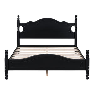 English Elm Full Full Size Wood Platform Bed Frame with Retro Headboard, Sturdy Wooden Slat Support, Easy Assembly, No Box Spring Needed Black 57.76 L x 22.76 W x 5.51 H WF310129AAB