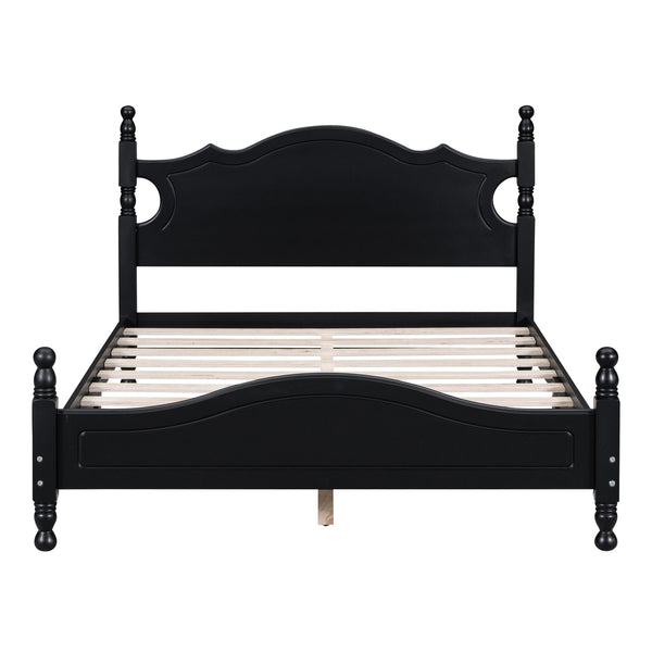 English Elm Full Full Size Wood Platform Bed Frame with Retro Headboard, Sturdy Wooden Slat Support, Easy Assembly, No Box Spring Needed Black 57.76 L x 22.76 W x 5.51 H WF310129AAB