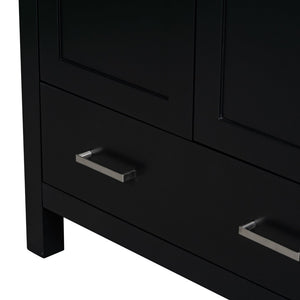 English Elm Modern 48 Inch Freestanding Bathroom Vanity Dual Ceramic Sinks Soft Close Gold Handles Black N729P000001B