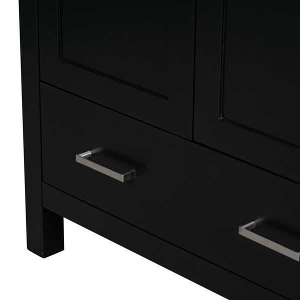 English Elm Modern 48 Inch Freestanding Bathroom Vanity Dual Ceramic Sinks Soft Close Gold Handles Black N729P000001B