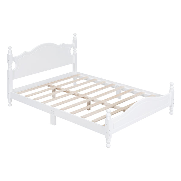 English Elm Full Full Size Wood Platform Bed Frame with Retro Headboard, Sturdy Wooden Slat Support, Easy Assembly, No Box Spring Needed White 57.76 L x 22.76 W x 5.51 H WF310129AAK