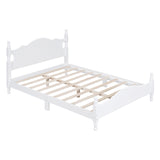 English Elm Full Size Wood Platform Bed Frame,Retro Style Platform Bed With Wooden Slat Support,White