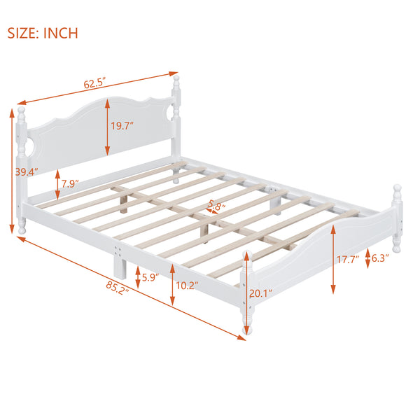 English Elm Queen Wood Platform Bed Frame with Retro Headboard, Solid Slat Support, Easy Assembly, 500LB Capacity White 63.74 L x 22.76 W x 5.75 H WF310132AAK