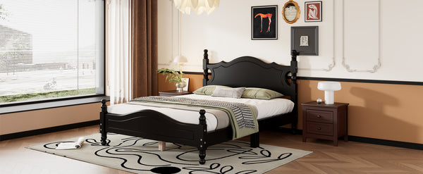English Elm Full Full Size Wood Platform Bed Frame with Retro Headboard, Sturdy Wooden Slat Support, Easy Assembly, No Box Spring Needed Black 57.76 L x 22.76 W x 5.51 H WF310129AAB