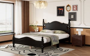 English Elm Full Full Size Wood Platform Bed Frame with Retro Headboard, Sturdy Wooden Slat Support, Easy Assembly, No Box Spring Needed Black 57.76 L x 22.76 W x 5.51 H WF310129AAB