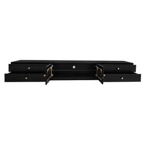 English Elm On-trend Fluted Glass Media Console Low Profile Matte Finish Living Room Tv Stand Black WF311903AAB