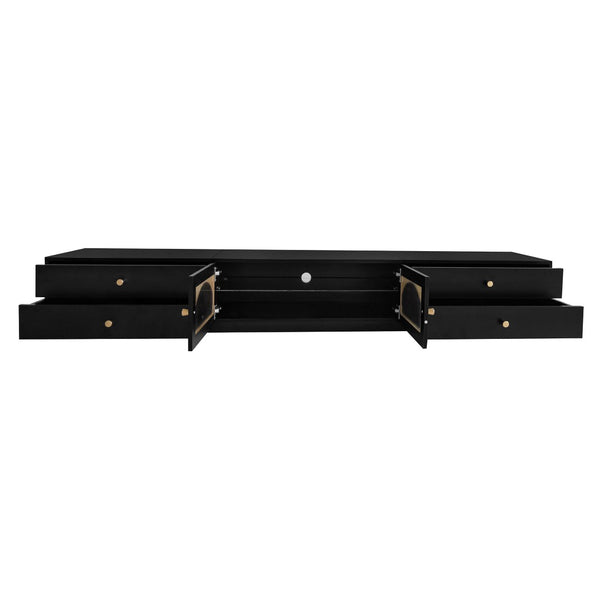 English Elm On-trend Fluted Glass Media Console Low Profile Matte Finish Living Room Tv Stand Black WF311903AAB