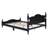 English Elm Queen Size Wood Platform Bed Frame,Retro Style Platform Bed With Wooden Slat Support,Black