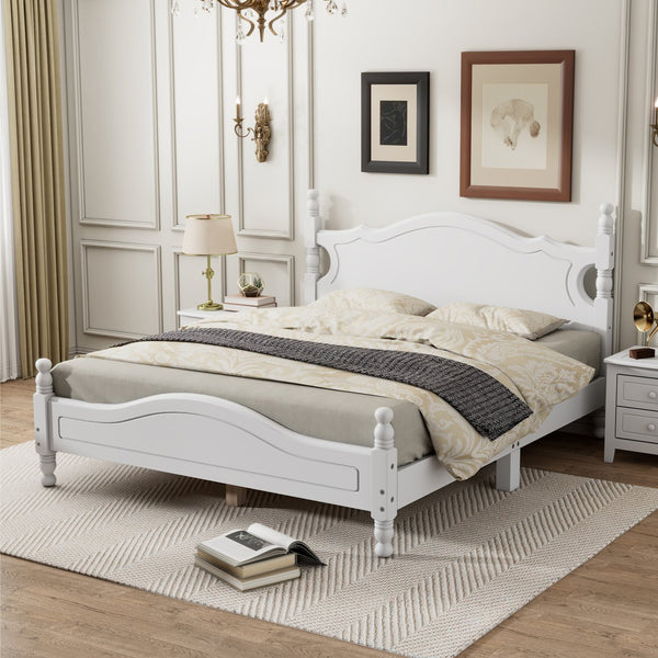 English Elm Queen Wood Platform Bed Frame with Retro Headboard, Solid Slat Support, Easy Assembly, 500LB Capacity White 63.74 L x 22.76 W x 5.75 H WF310132AAK