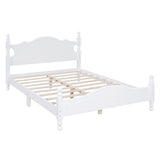 English Elm Full Size Wood Platform Bed Frame,Retro Style Platform Bed With Wooden Slat Support,White