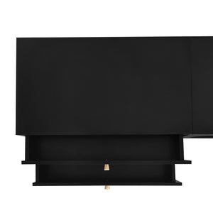 English Elm On-trend Fluted Glass Media Console Low Profile Matte Finish Living Room Tv Stand Black WF311903AAB