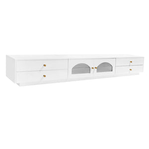 English Elm On-trend Fluted Glass Media Console Low Profile Matte Finish Living Room Tv Stand White WF311903AAK