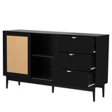 Hearth and Haven 2 Door Storage Cabinet with 3 Drawers and Metal Handles, Black