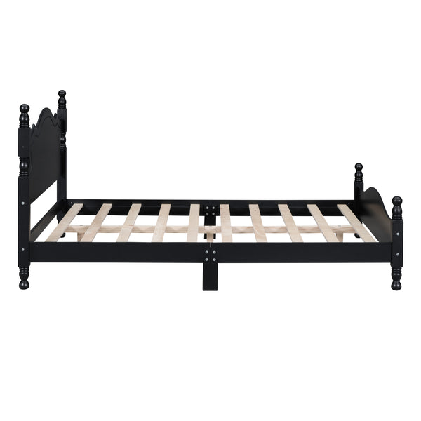 English Elm Full Full Size Wood Platform Bed Frame with Retro Headboard, Sturdy Wooden Slat Support, Easy Assembly, No Box Spring Needed Black 57.76 L x 22.76 W x 5.51 H WF310129AAB