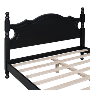 English Elm Full Full Size Wood Platform Bed Frame with Retro Headboard, Sturdy Wooden Slat Support, Easy Assembly, No Box Spring Needed Black 57.76 L x 22.76 W x 5.51 H WF310129AAB