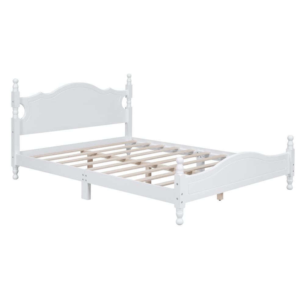 English Elm Queen Wood Platform Bed Frame with Retro Headboard, Solid Slat Support, Easy Assembly, 500LB Capacity White 63.74 L x 22.76 W x 5.75 H WF310132AAK