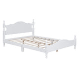 English Elm Queen Size Wood Platform Bed Frame,Retro Style Platform Bed With Wooden Slat Support,White