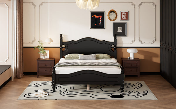 English Elm Full Full Size Wood Platform Bed Frame with Retro Headboard, Sturdy Wooden Slat Support, Easy Assembly, No Box Spring Needed Black 57.76 L x 22.76 W x 5.51 H WF310129AAB
