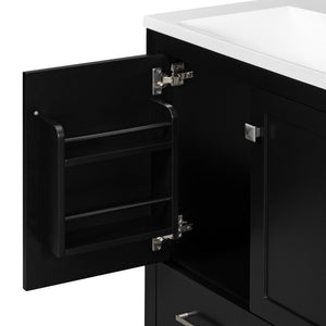 English Elm Modern 48 Inch Freestanding Bathroom Vanity Dual Ceramic Sinks Soft Close Gold Handles Black N729P000001B